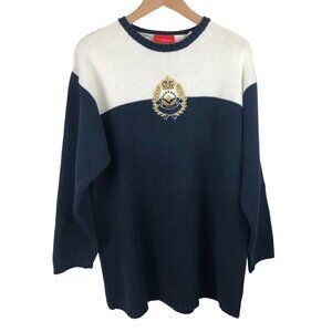 Liz Claiborne Liz & Co Womens Size L Navy & Ivory Long Sleeve Crewneck Sweater